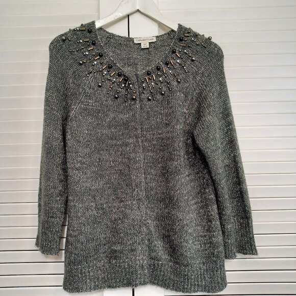 Coldwater Creek Beaded Jewel Neck Cardigan Sweater - Picture 1 of 11